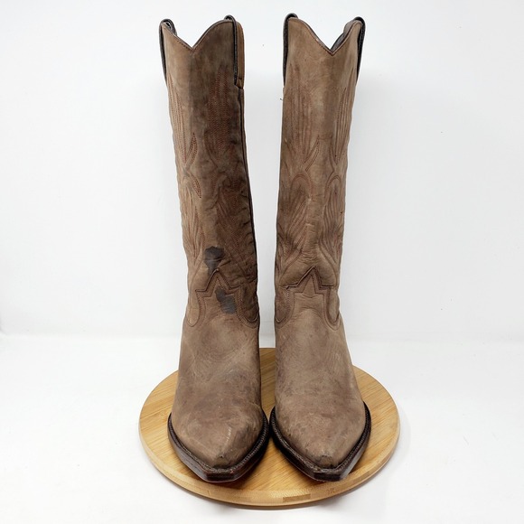 Steve Madden Lonestar Western Boots Womens 7.5 Brown Leather Cowboy Pointed Toe - Picture 3 of 15
